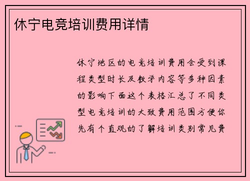 休宁电竞培训费用详情